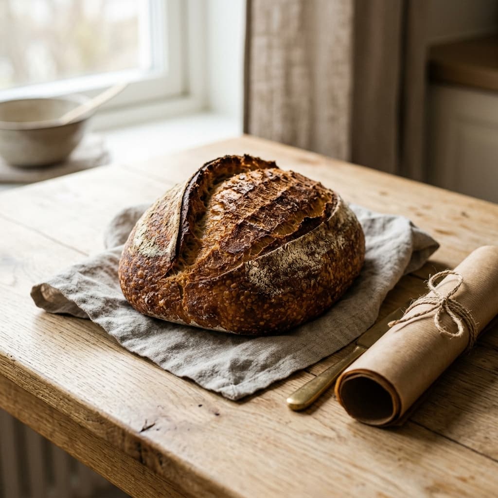 Artisanal bread on linen